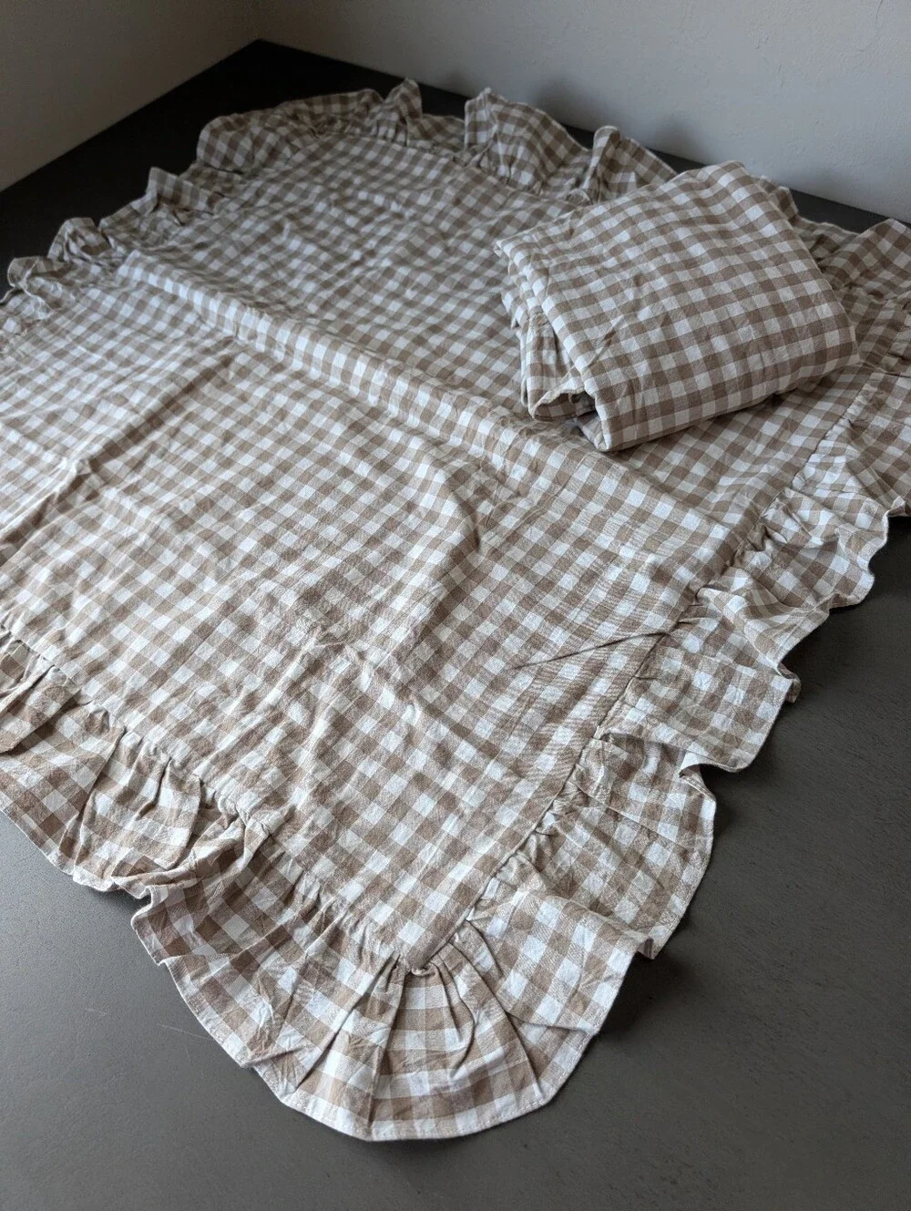 2 Silnuo Gingham Brown Cream Cotton Pillowcases Size 24